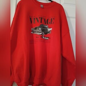 Red Vintage Graphic Crewneck Sweater for Men